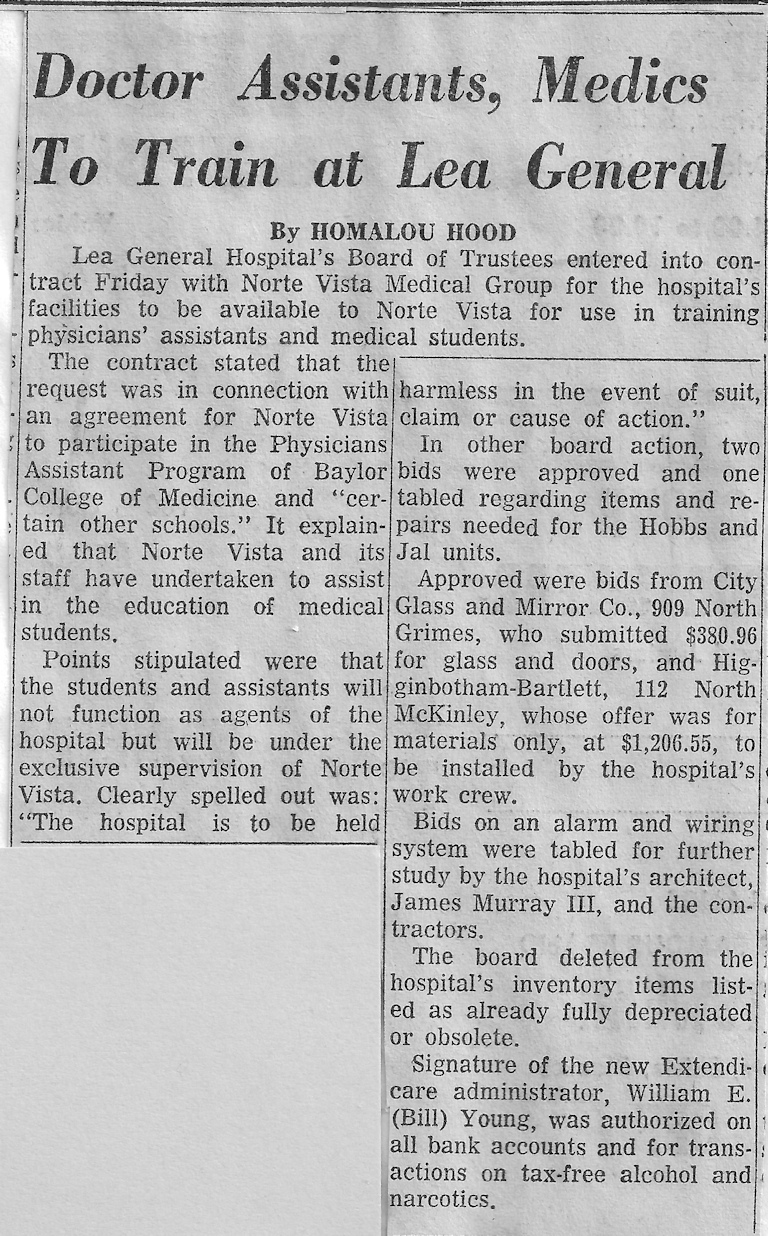 Lea General Hospital agrees to work with NVMC.