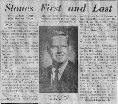 Father and Son Stones lead medical staffs in openings of two hospitals in Hobbs.